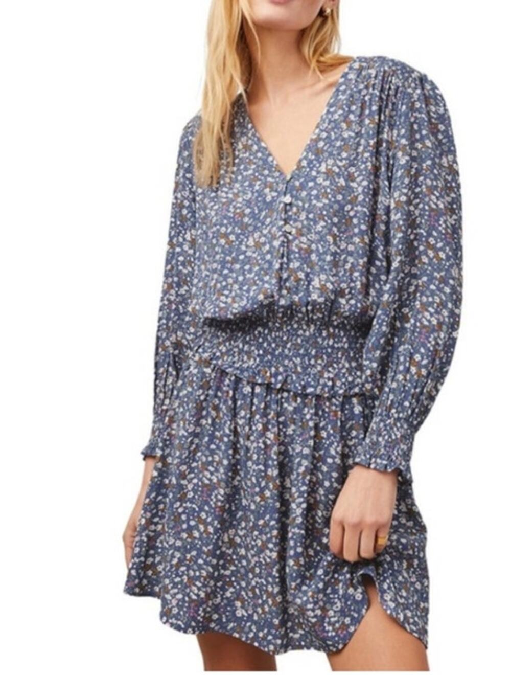 Rails Zana Blue Ditsy Floral Long Sleeve Mini Dress Size M NWT Boho